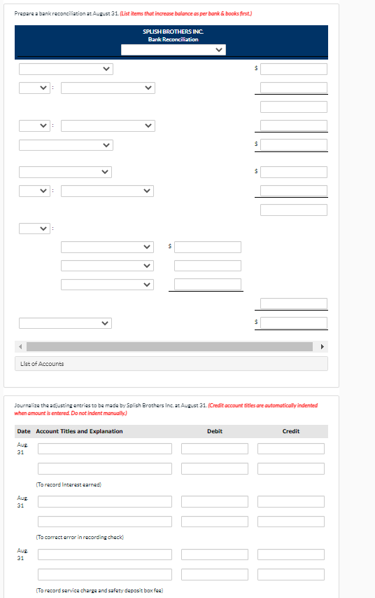 Street Bank at August 31, 2022. gives the following information Balancs, August