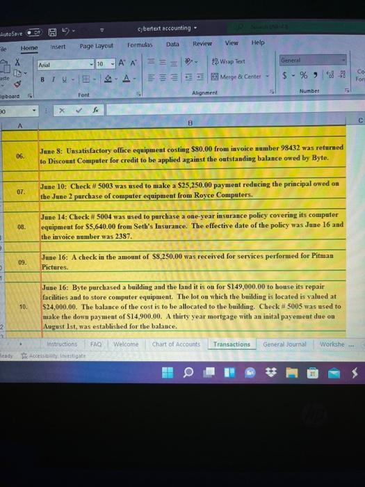 VX / fx B D E A Byte of Accounting General Journal