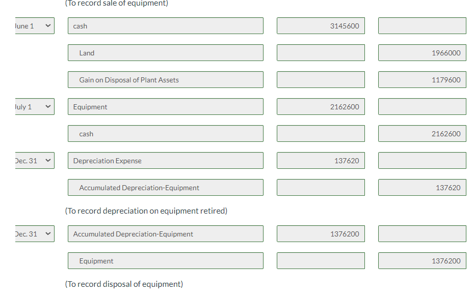 January 1, 2019. The equipment was sold for $334,220. June 1 Sold