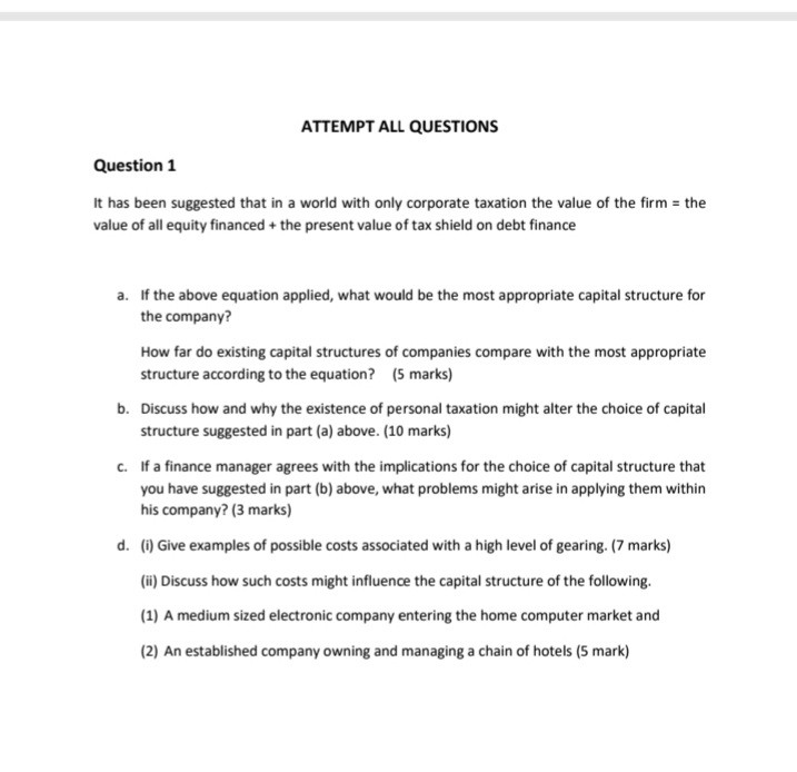  master's degree level references will be much appreciated. ATTEMPT ALL QUESTIONS