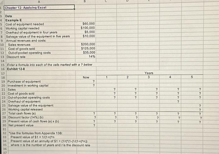  Chapter 12: Applyina Excel. \begin{tabular}{|l|r|} \hline Data & \\ \hline Example