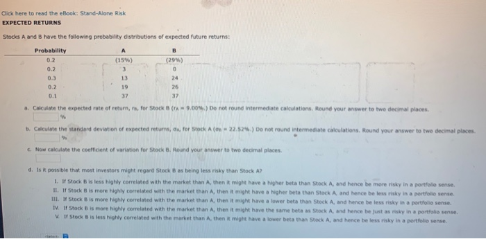  Click here to read the eBook: Stand-Alone Risk EXPECTED RETURNS Stocks