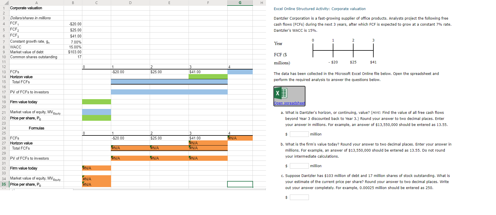 B C D E F G H Excel Online Structured Activity: