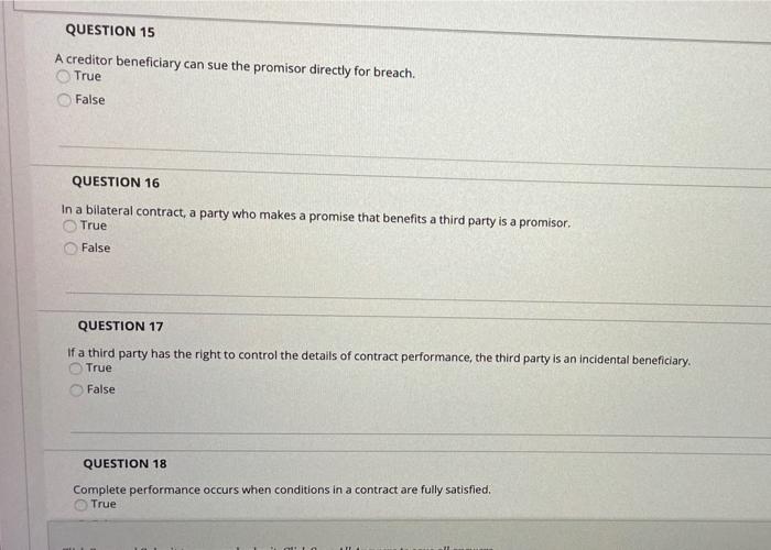  help asap pls !!! QUESTION 15 A creditor beneficiary can sue