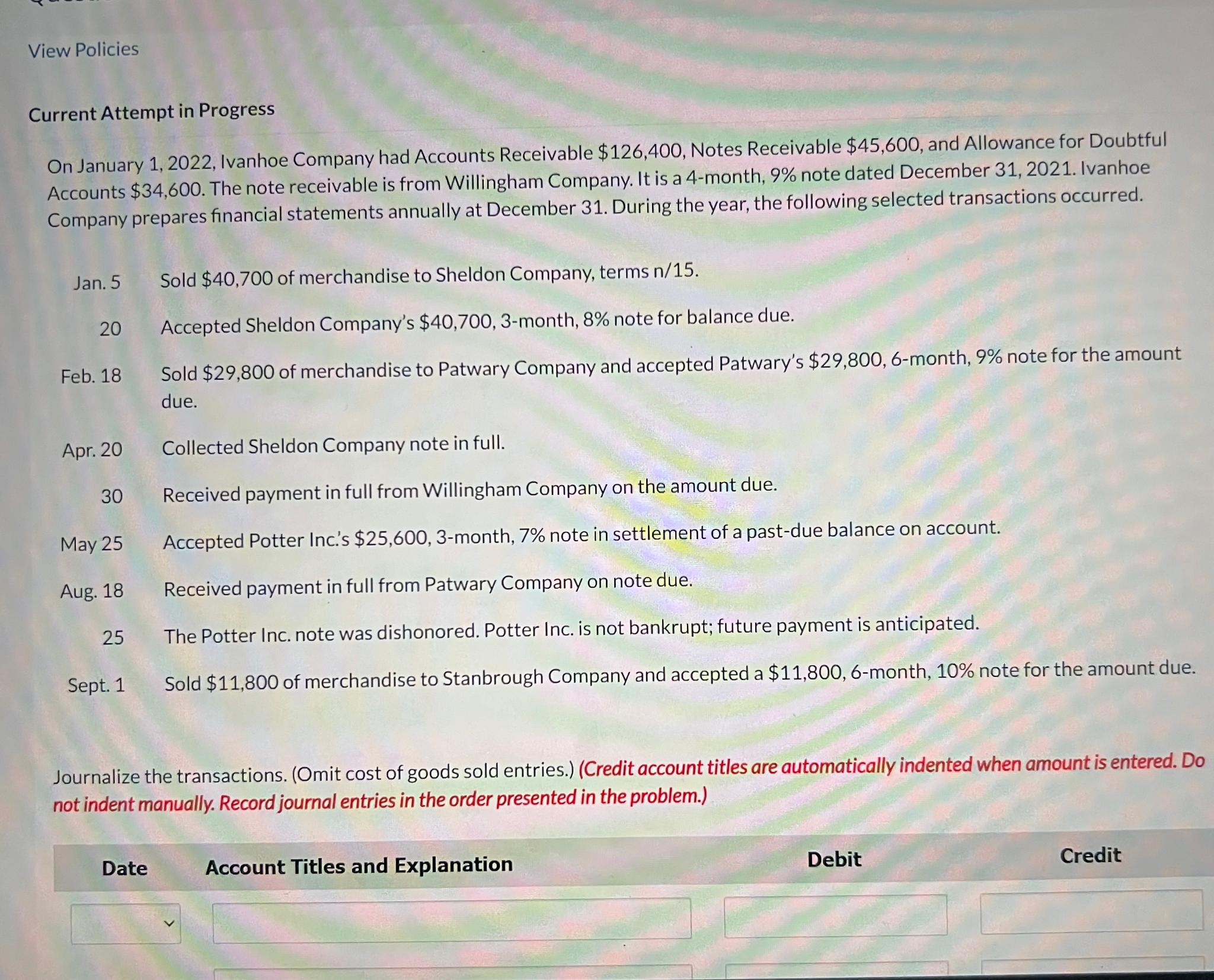  View Policies Current Attempt in Progress On January 1,2022, Ivanhoe Company