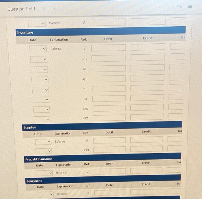 15,000 126 Supplies 1.000 130 Prepaid Insurance 1,500 157 Equipment 6.000 158