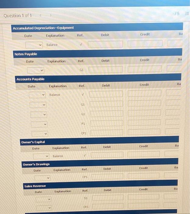 1.400 Accumulated Depreciation ---Equip Accounts Payable 201 26.000 301 Owner's Capital 75,300