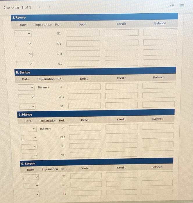 Balance Customer R. Beltre $ 1.200 8. Santos 7 000 5. Mahay