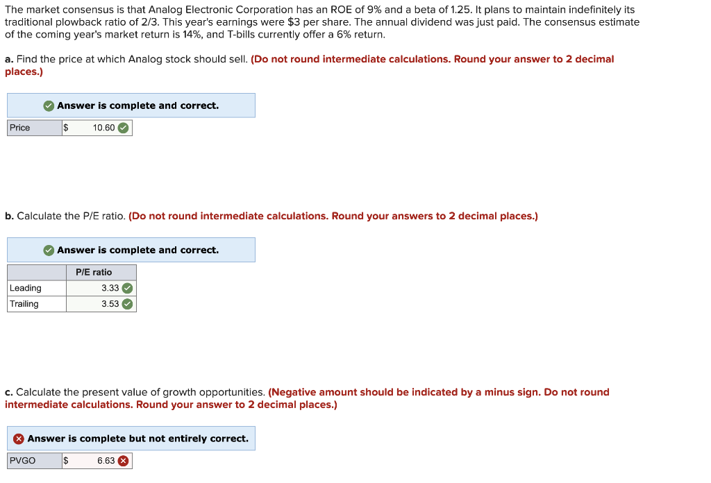Just need helping solving for part C, the PVGO The market