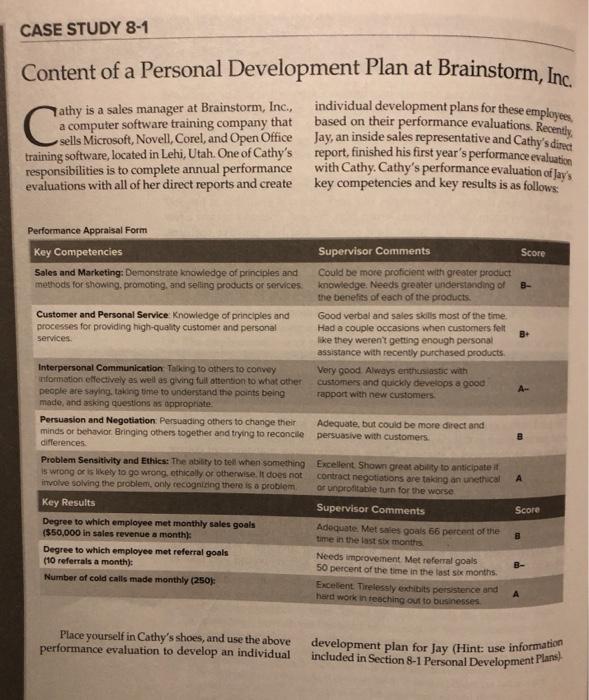  development plan for Jay (Hint: use information included in Section 8-1
