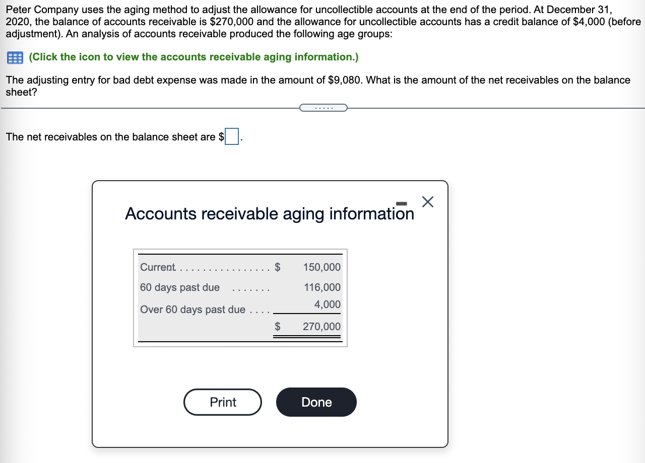 Need help 1. 2. Peter Company uses the aging method to adjust