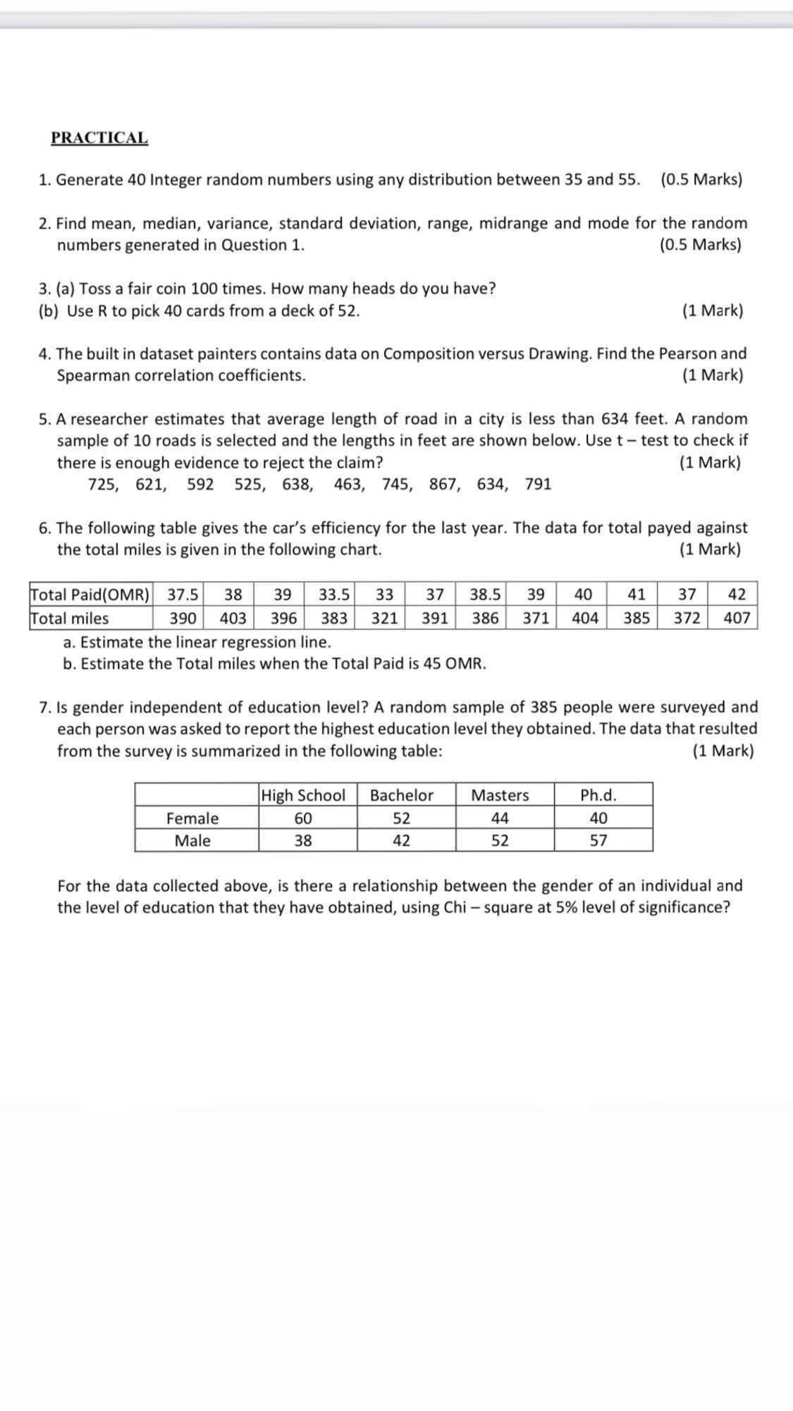  PRACTICAL 1. Generate 40 Integer random numbers using any distribution between