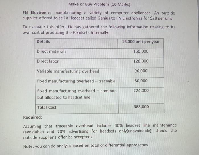  Make or Buy Problem (10 Marks) EN Electronics manufacturing a variety