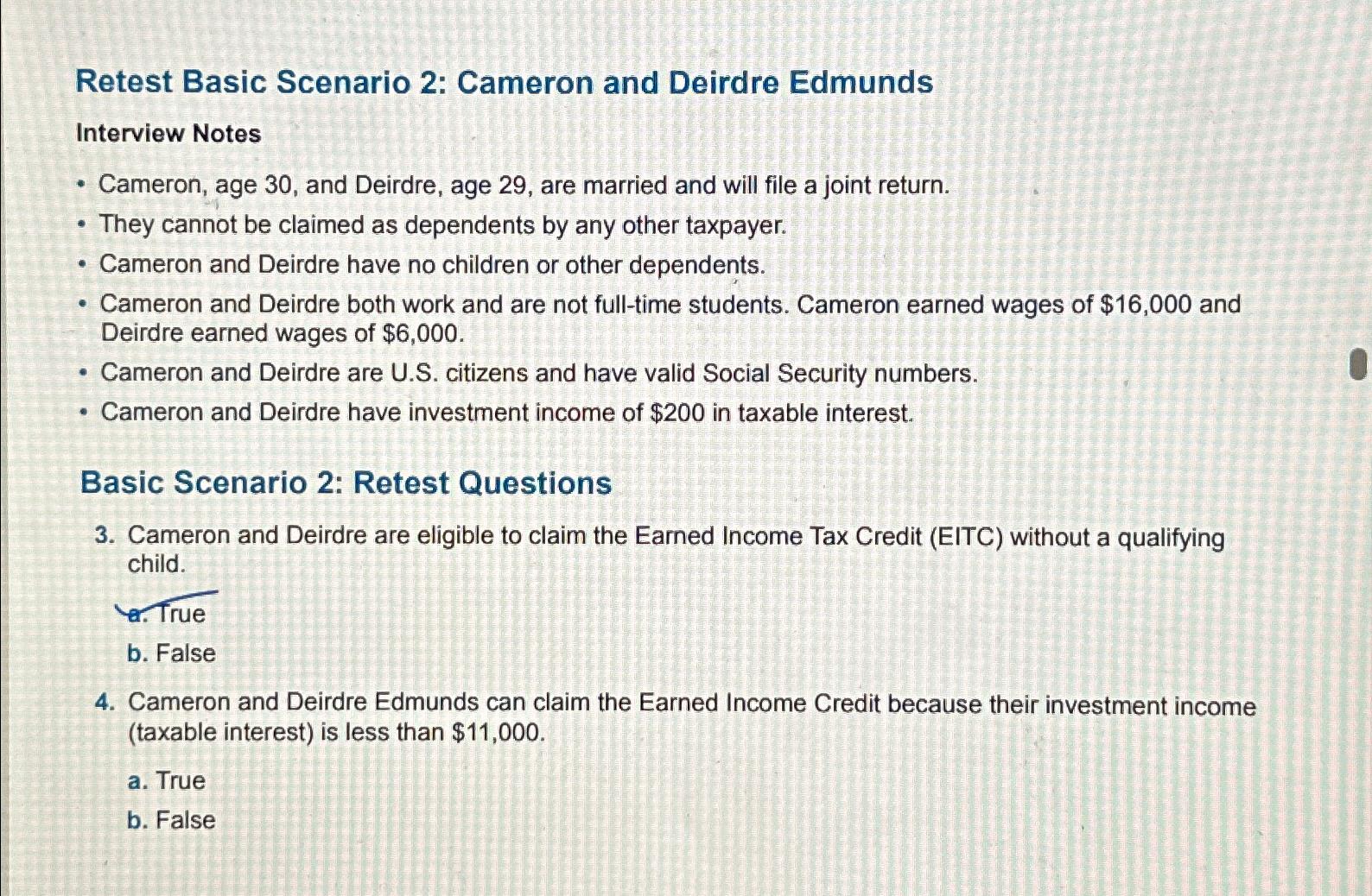  Retest Basic Scenario 2: Cameron and Deirdre Edmunds Interview Notes Cameron,