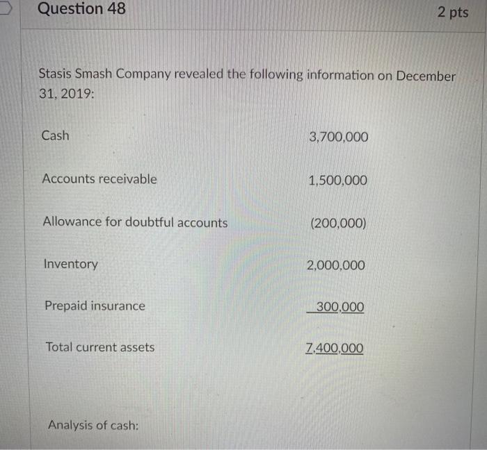 help please :( Question 48 2 pts Stasis Smash Company revealed the