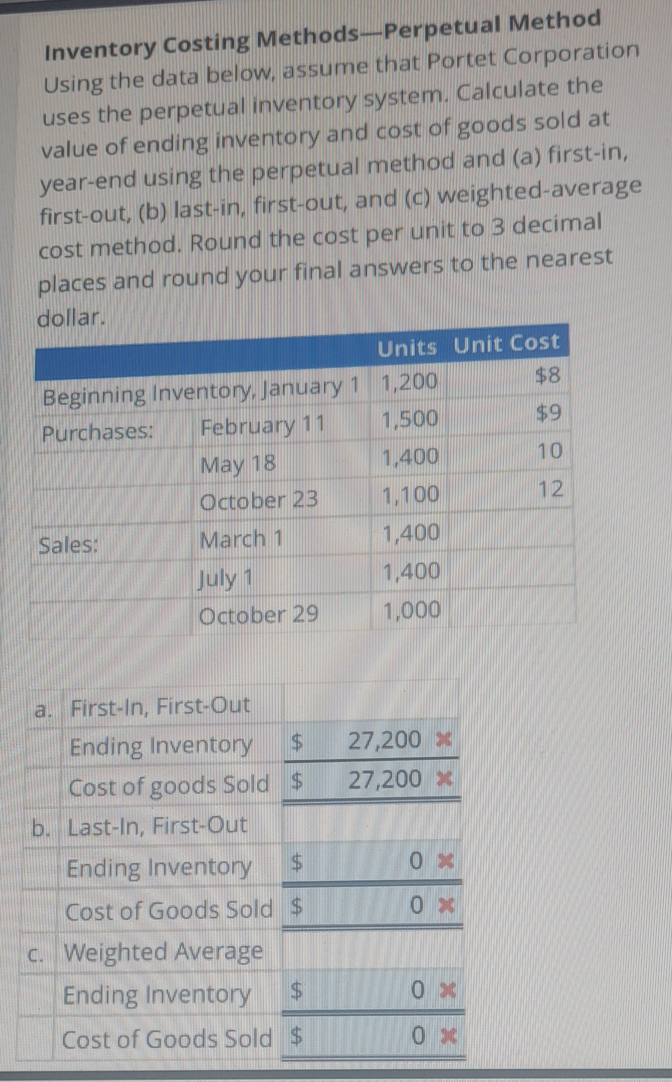  Inventory Costing Methods-Perpetual Method Using the data below, assume that Portet