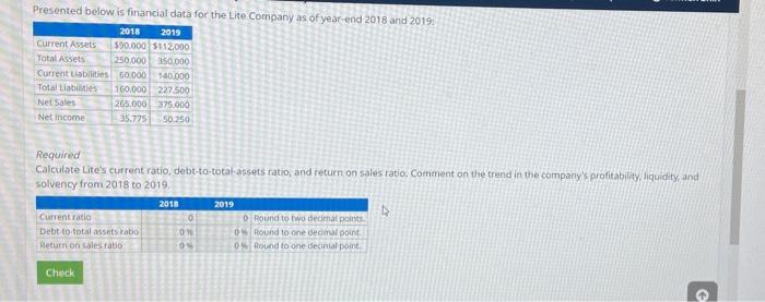  Presented below is financial data for the Lite Company as of