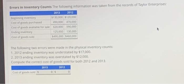 can you solve and show me step by step? Errors in Inventory