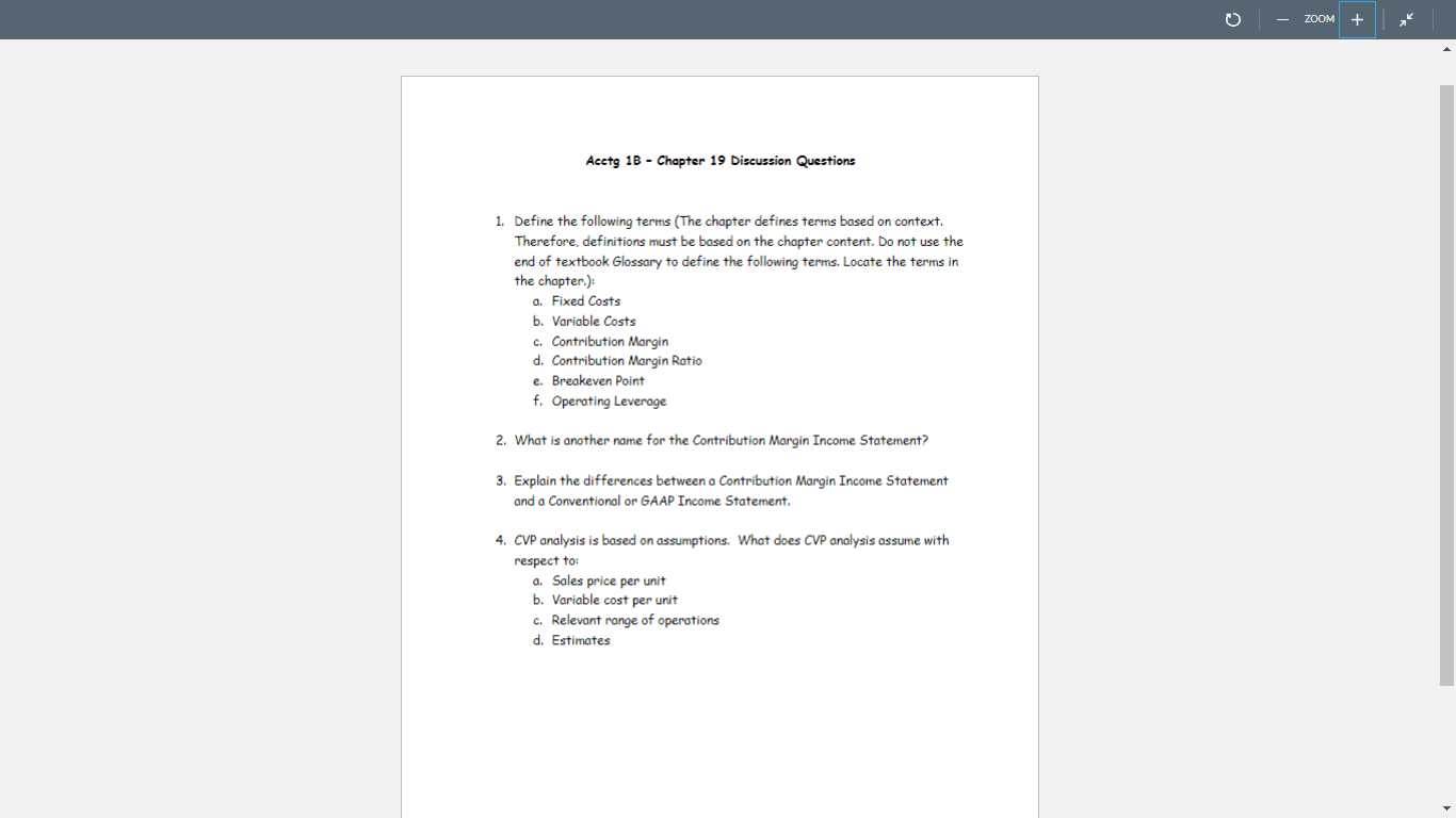  ZOOM + Acctg 1B - Chapter 19 Discussion Questions 1. Define