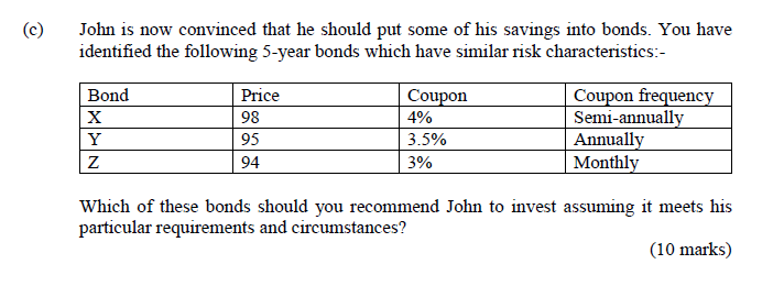  (c) John is now convinced that he should put some of