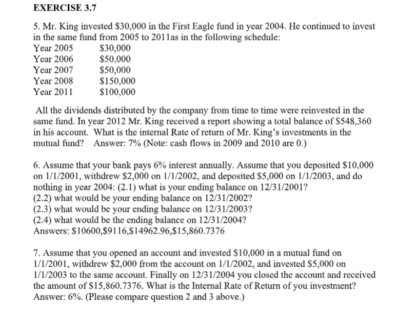 Help needed please. Must be in excel. EXERCISE 3.7 5. Mr. King