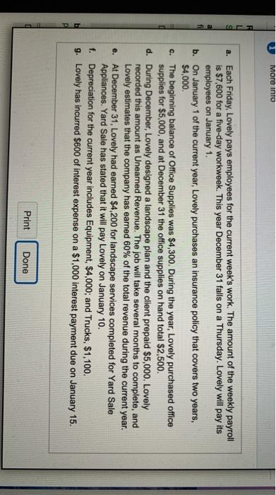 for each of the items affecting Lovely Landscaping. Assume Lovely records adjusting