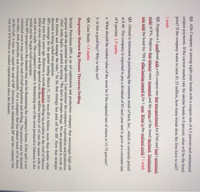 FIN201 Please be the person's solution and not be copies Q1. Alfa