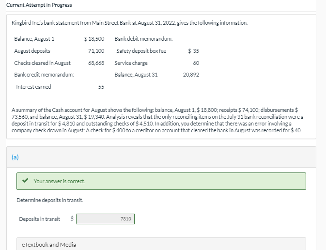  Current Attempt in Progress Kingbird Inc's bank statement from Main Street