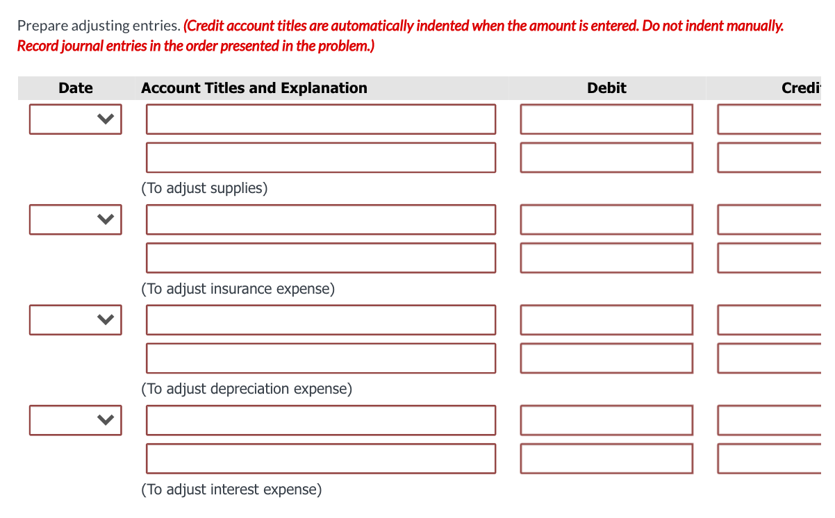 Account Title Cash Accounts Receivable Notes Receivable Inventory Supplies Prepaid Insurance Equipment