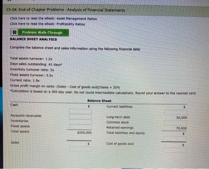  Ch 04: End-of-Chapter Problems - Analysis of Financial Statements Click here