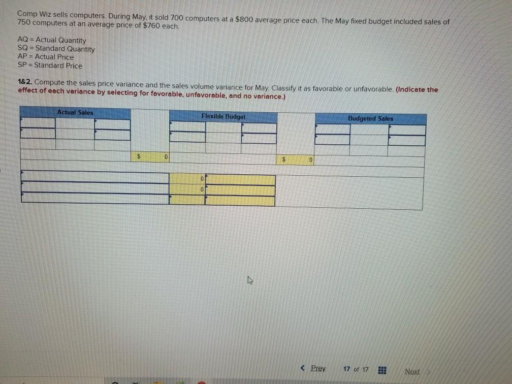 Comp Wiz sells computers. During May, it sold 700 computers at