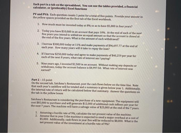  Each part is a tab on the spreadsheet. You can use