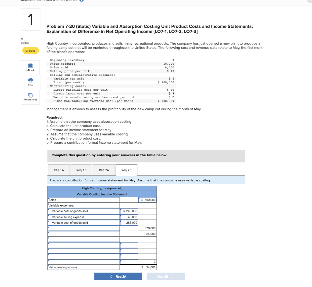 1 Problem 7-20 (Static) Variable and Absorption Costing Unit Product Costs