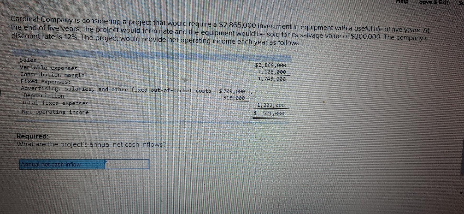 please help 12 CP Save & Exit Cardinal Company is considering