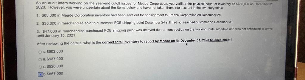 As an audit intern working on the year-end cutoff issues for