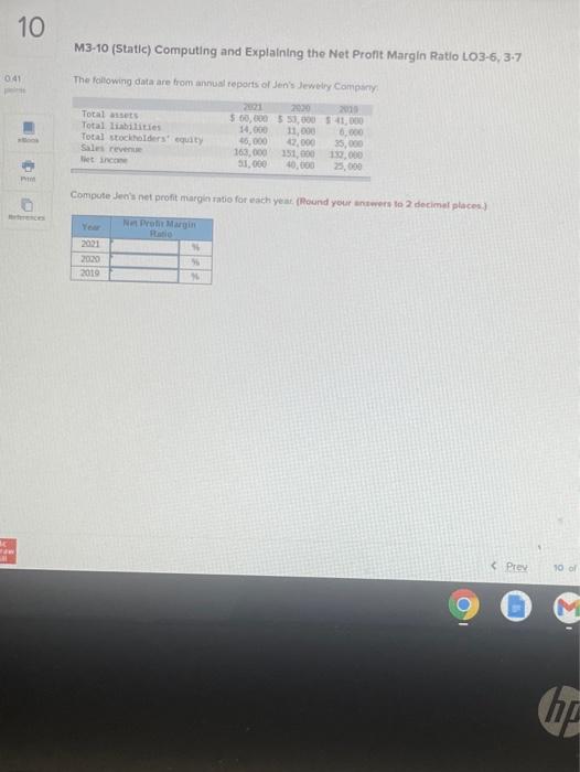  10 M3-10 (Static) Computing and explaining the Net Profit Margin Ratio