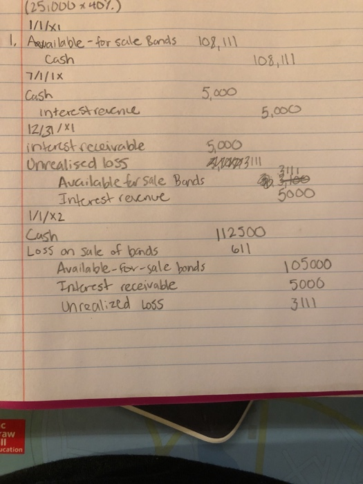 Company purchased $100,000, 10%, 5-year bonds on January 1, 20x1, with interest