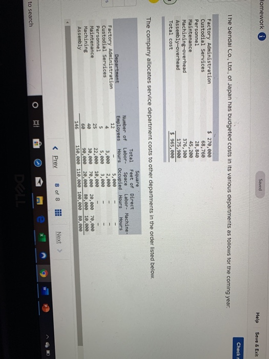  Homework i Saved Help Save & Exit Check The Sendai Co.,