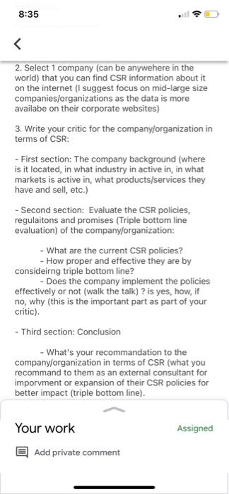 8:35 2. Select I company (can be any.vehere in the world) that