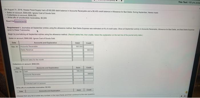  This Test 100 pts poss On August 31, 2016. Howes For