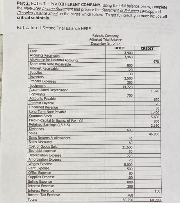  Part 2: NOTE: This is a DIFFERENT COMPANY. Using the trial