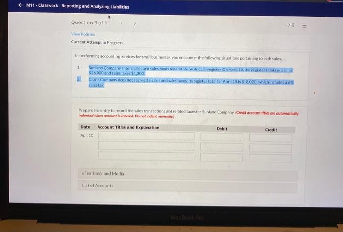  + M11-Classwork - Reporting and Analyzing Liabilities Question 3 of 11