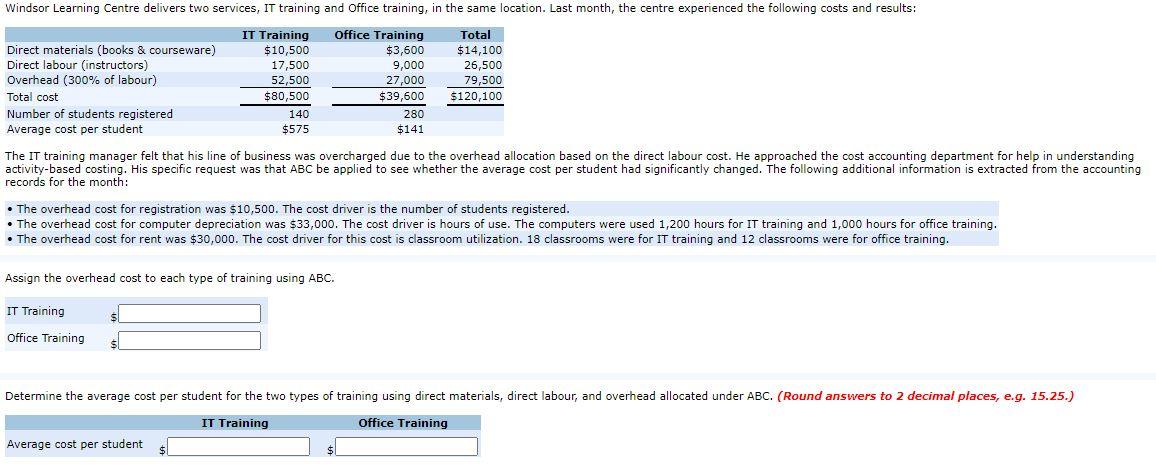 Windsor Learning Centre delivers two services, IT training and Office training,