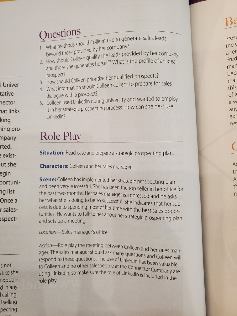 and those she gen. prospect? 3. How should Collee 4. What information