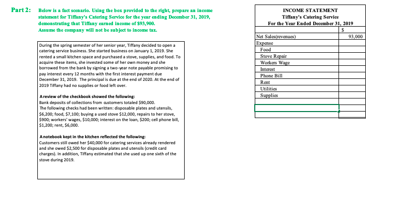 Part 2: Below is a fact scenario. Using the box provided
