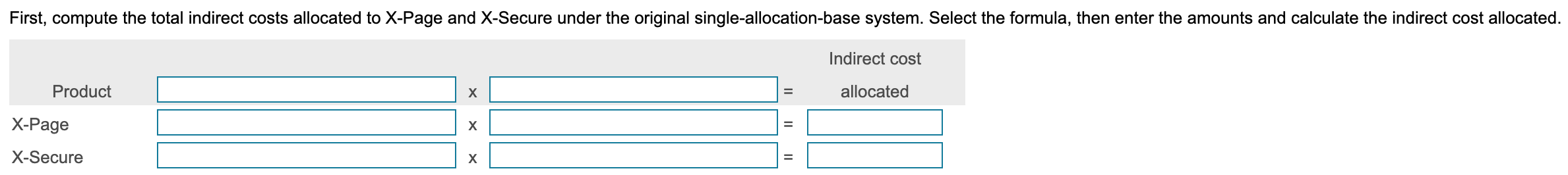 related costs, and cost-allocation bases: E (Click the icon to view the