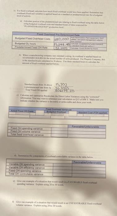  please help me solve #5! 5) Turfset overhead calcolate how much