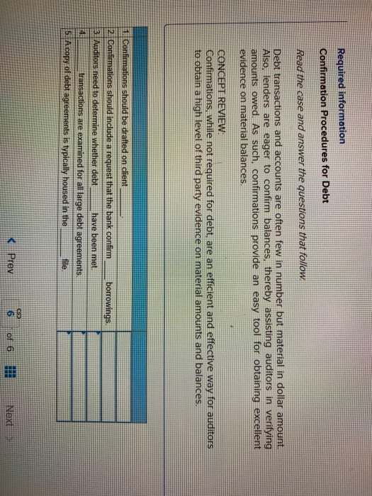  Required information Confirmation Procedures for Debt Read the case and answer