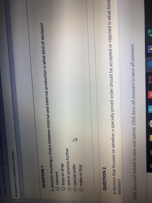  Force Completion This test can be all Question Completion Status: QUESTION