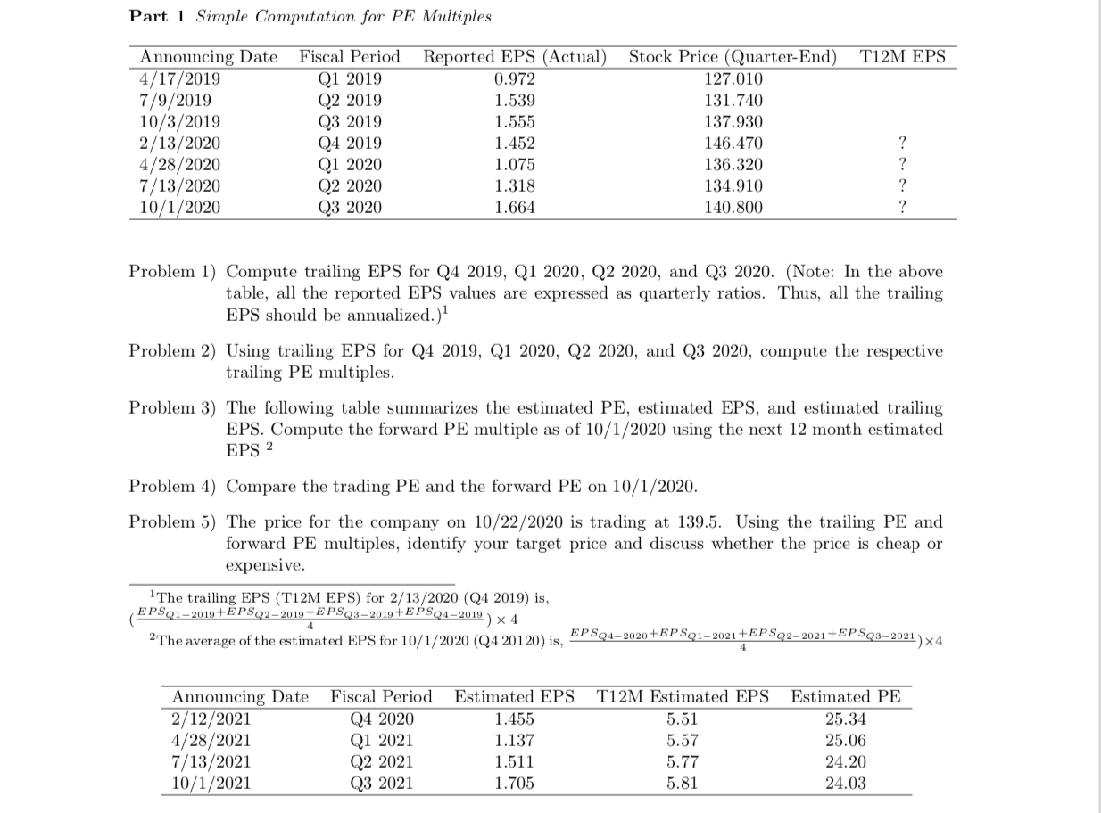Part 1 Simple Computation for PE Multiples T12M EPS Announcing Date